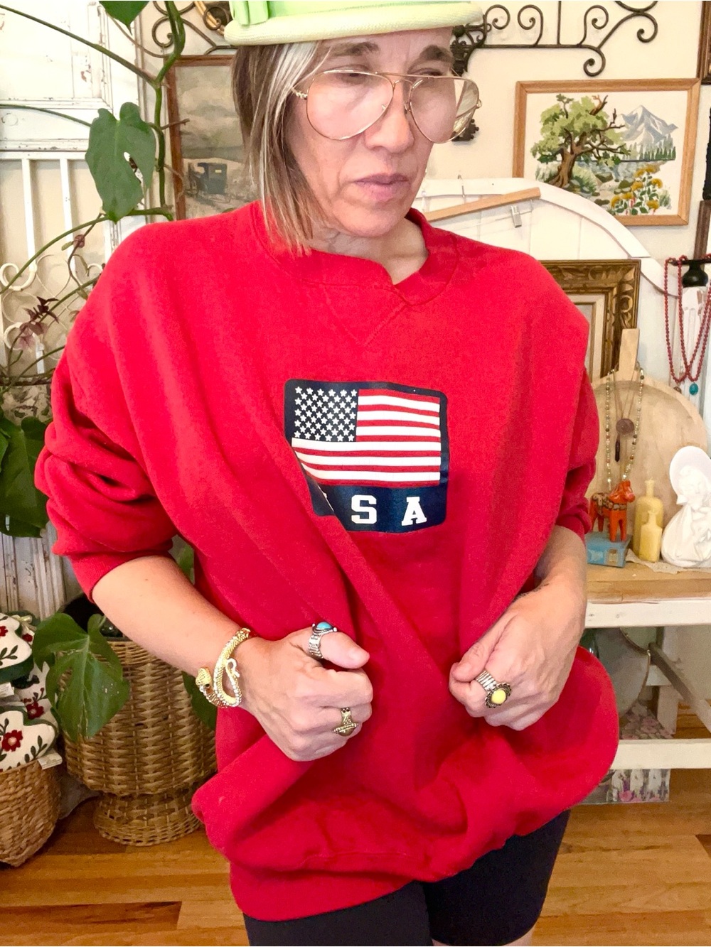 Vintage Y2K Russel Tag American Flag Big Logo Printed Sweatshirt Crewneck - Picture 2 of 4